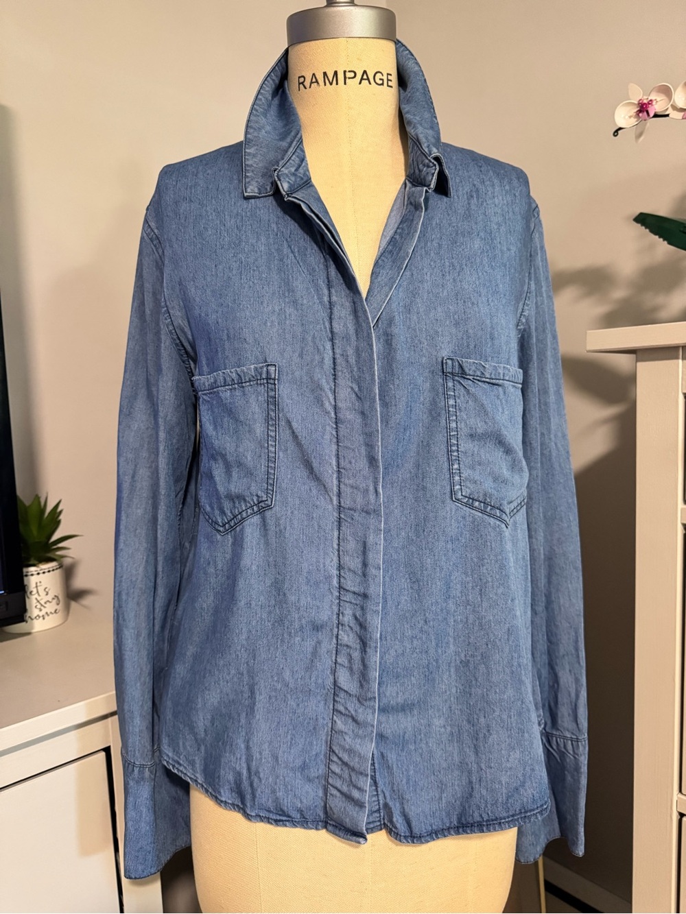 Signature8 Tencel Chambray Popover Shirt Tailored Fit Small